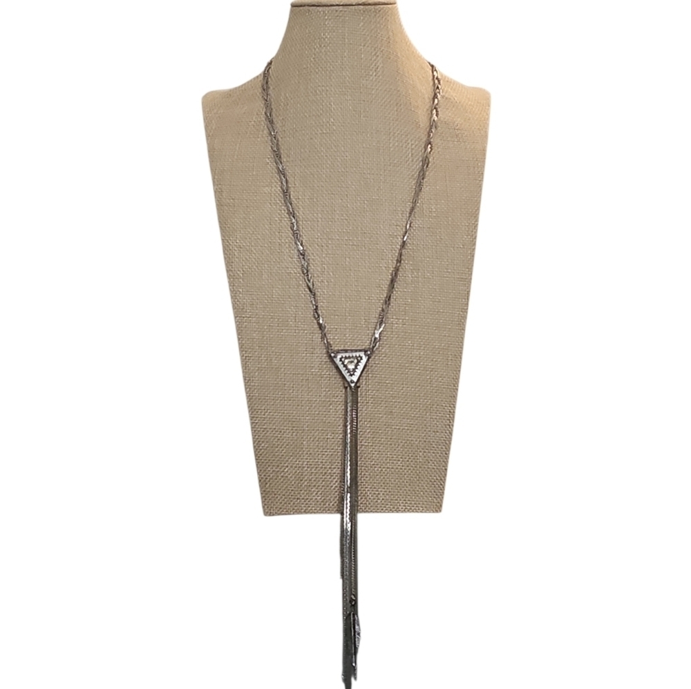 American Eagle Silver Braided Chain Triangle Pendant Lariat Bolo Necklace